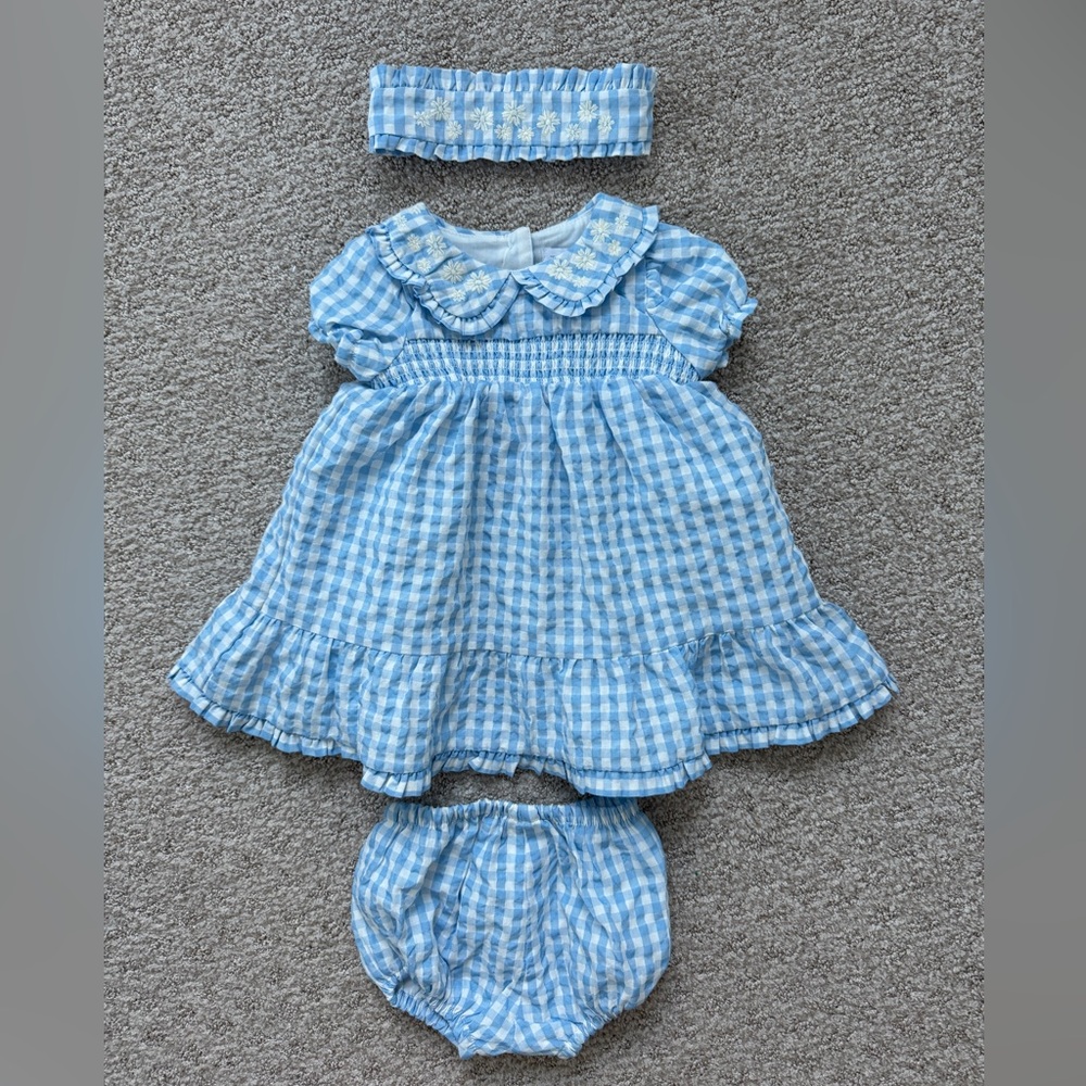 Blue Gingham Baby Dress Set 6-9 months